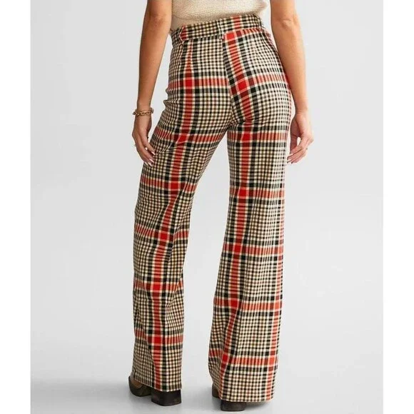 Free People Jules Plaid Pants 6 Flare Wide Leg High Rise Academia Preppy Clueles - Picture 3 of 10